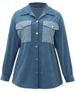 Two Tone Flap Pocket Button Up Corduroy Coat -Clothing Shop 17137354 bq