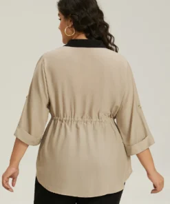 Contrast Drawstring Roll Tab Sleeve Patched Pocket Blouse 19 Contrast Drawstring Roll Tab Sleeve Patched Pocket Blouse -Clothing Shop 171529941 vs 72524d3f 7d0c 4e27 9646 15145ef03544