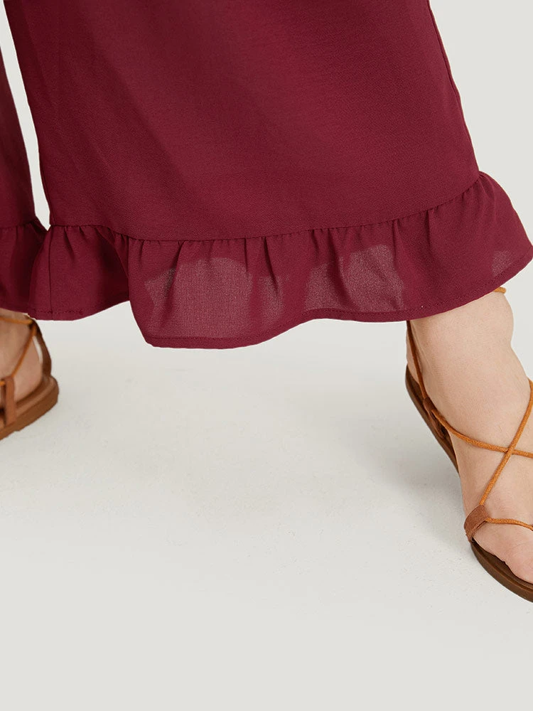 Plain Ruffle Cap Sleeve V Neck Zipper Jumpsuit 9 Plain Ruffle Cap Sleeve V Neck Zipper Jumpsuit - Image 7