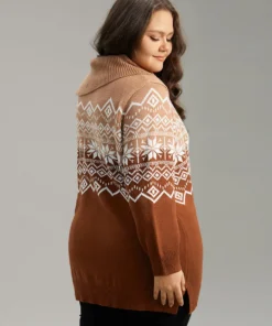 Snowflake Print Button Detail Split Side Pullover -Clothing Shop 172579601 eg