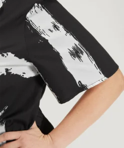 Brush Print Shirt Collar Elastic Waist Bodysuit -Clothing Shop 173273765 fc