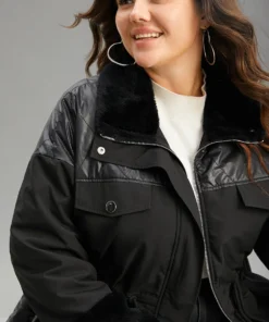 Patchwork Fuzzy Drawstring Pocket Quilted Coat -Clothing Shop 173511961 kc d542314d fc7a 4bd7 b551 a271f42f88cc