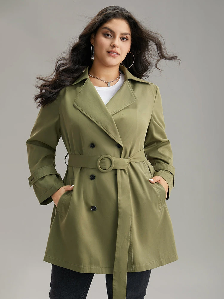 Plain Double Breasted Belted Pocket Windbreaker 7 Plain Double Breasted Belted Pocket Windbreaker - Image 5