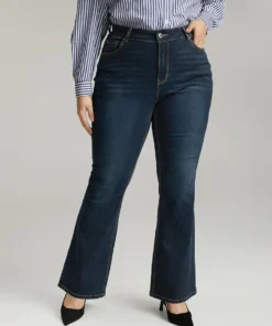 Cotton Solid Flare Leg High Rise Jeans