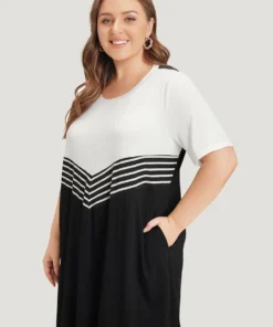 Striped Patchwork Flutter Colorblock Contrast Pocket Dress -Clothing Shop 174956630 la 1791ef42 4994 461c bfa0 fcb92568b01e