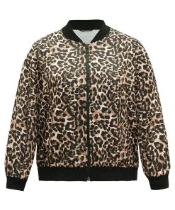 Leopard Patchwork Zipper Pocket Jacket -Clothing Shop 17503010 vq