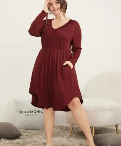 Solid Lace Pocket Arc Hem Sleep Dress -Clothing Shop 175177051 ts 98a1ceef 89bf 4365 a551 0448de63a736