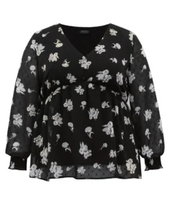 Silhouette Floral Print Gathered Shirred Blouse -Clothing Shop 175253208 za