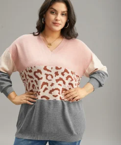 Leopard Contrast Patchwork Batwing Sleeve Pullover 12 Leopard Contrast Patchwork Batwing Sleeve Pullover -Clothing Shop 175455129 uy