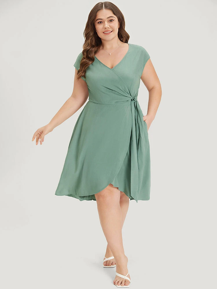 Supersoft Essentials Solid Knot Wrap Hem Cap Sleeve Dress 6 Supersoft Essentials Solid Knot Wrap Hem Cap Sleeve Dress - Image 4