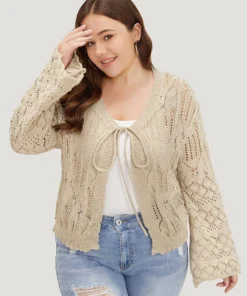 Hollow Out Bell Sleeve Tie Front Cardigan -Clothing Shop 176637954 ha 6415f74e 96b7 4403 88c0 ac90b59c603f