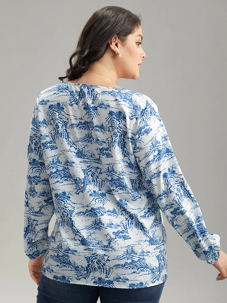 Landscape Print Tie Neck Blouse 6 Landscape Print Tie Neck Blouse - Image 4