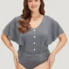 Plain Button Detail Flutter Sleeve Bodysuit -Clothing Shop 177984080 xg