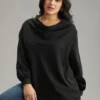 Static-Free Plain Cowl Neck Blouse -Clothing Shop 178100024 nv