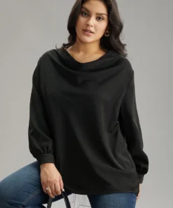 Static-Free Plain Cowl Neck Blouse