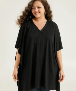 V Neck Solid Dolman Sleeve T-shirt -Clothing Shop 178492814 qo