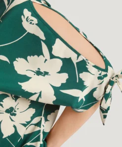 Silhouette Floral Print Knotted Cut Out Round Neck Bodysuit -Clothing Shop 179085635 nk