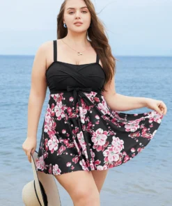Floral Print Knotted Twist Front A Line Swim Dress -Clothing Shop 179127142 hv cac25d8d bb17 4847 bcdb 85d2edda5f7b