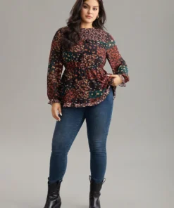 Ditsy Floral Shirred Patchwork Frill Trim Gathered Blouse -Clothing Shop 179285164 qh