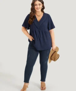 Polka Dot Frill Trim V Neck Flutter Blouse 25 Polka Dot Frill Trim V Neck Flutter Blouse -Clothing Shop 179945711 lu