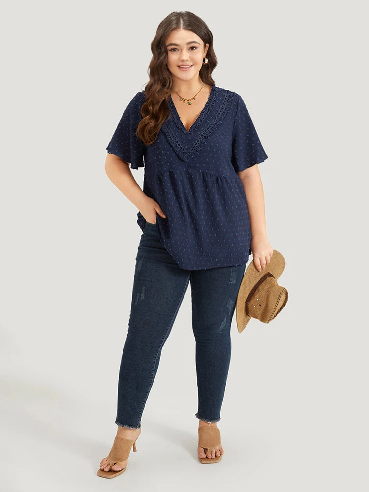 Polka Dot Frill Trim V Neck Flutter Blouse 6 Polka Dot Frill Trim V Neck Flutter Blouse - Image 4