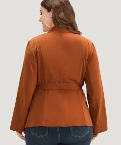 Solid Belted Suit Collar Blazer 12 Solid Belted Suit Collar Blazer -Clothing Shop 180002823 vz