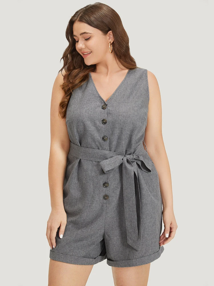 Plain Belted Button Through Roll Hem Tank Jumpsuit 6 Plain Belted Button Through Roll Hem Tank Jumpsuit - Image 4