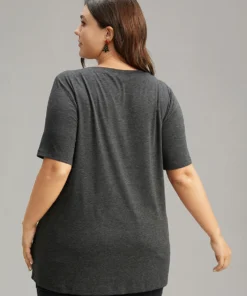 Plaid Bear Patchwork Round Neck T-shirt -Clothing Shop 180219996 ik