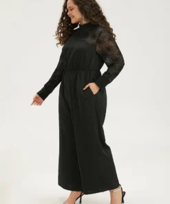 Halloween Anti-Wrinkle Spider Web Crochet Lace Mesh Jumpsuit -Clothing Shop 180272947 lx