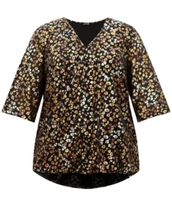 Leopard Glitter Wrap V Neck Blouse -Clothing Shop 180345516 kf