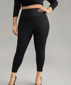 Solid Butt Lifting Wideband Waist Leggings -Clothing Shop 180472915 sx