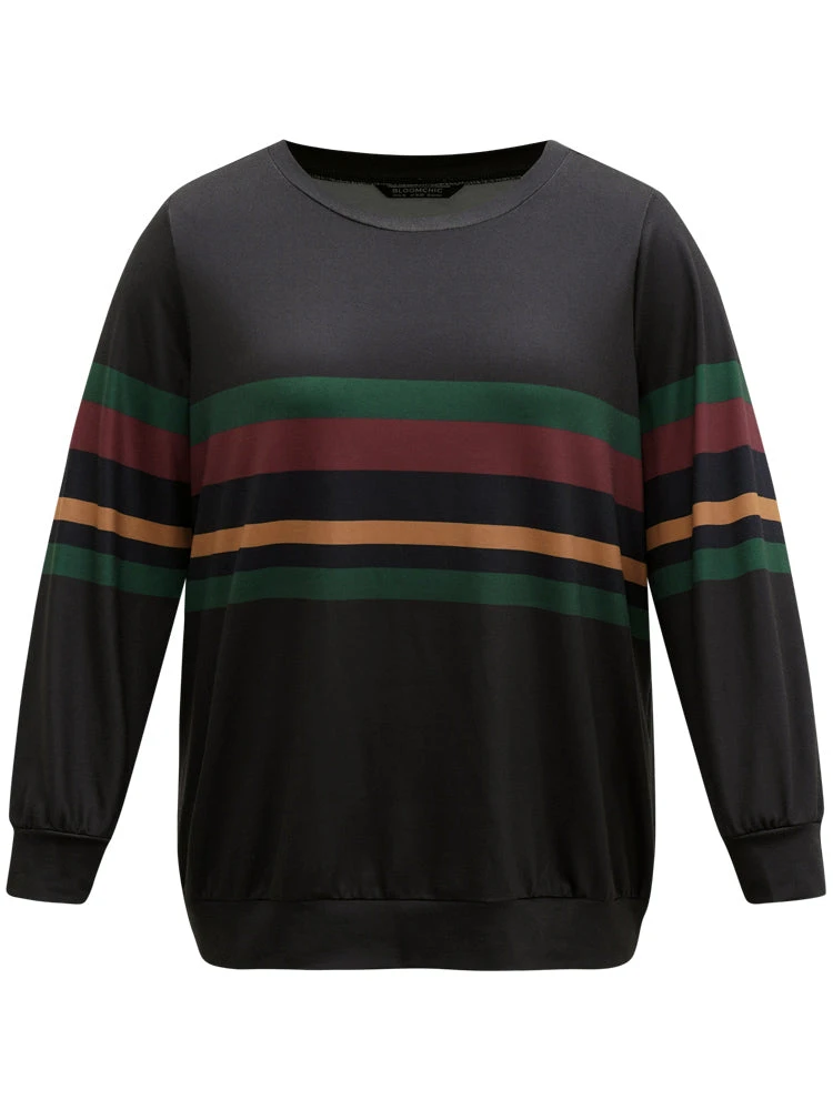 Contrast Striped Basic Crew Neck Sweatshirt 7 Contrast Striped Basic Crew Neck Sweatshirt - Image 5