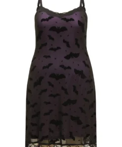 Halloween Bat Print Lace Patchwork Sleep Cami Dress -Clothing Shop 181380929 su