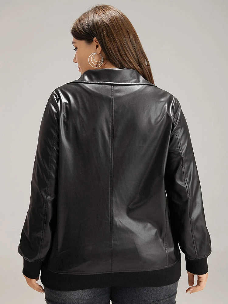 Plain Zipper Fly Rib Knit Patchwork Jacket 4 Plain Zipper Fly Rib Knit Patchwork Jacket - Image 2