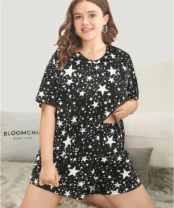 Star Print Crew Neck Sleep Top