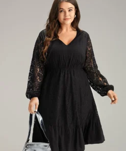 Lace Panel Mesh Flutter Hem Dress