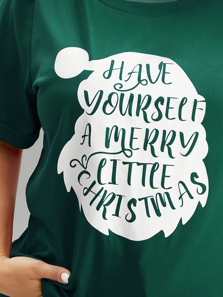 Christmas Print Round Neck Roll Sleeve T-shirt 11 Christmas Print Round Neck Roll Sleeve T-shirt - Image 9
