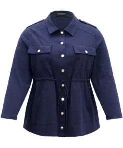 Solid Metal Detail Pocket Drawstring Coat -Clothing Shop 181959267 jy