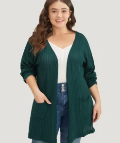 Solid Rib Knit Pocket Lightweight Tunic Cardigan -Clothing Shop 182001618 oa 7f3e732d 1316 4838 99b6 3747d8df0e01