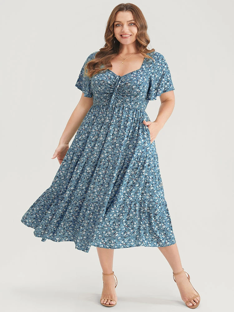 Ditsy Floral Drawstring Ruched Pocket Ruffle Tiered Dress 9 Ditsy Floral Drawstring Ruched Pocket Ruffle Tiered Dress - Image 7