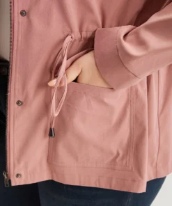 Plain Pocket Button Through Drawstring Zipper Jacket -Clothing Shop 1833215 mt