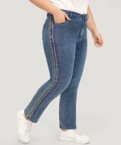 Rainbow Striped Very Stretchy High Rise Medium Wash Jeans