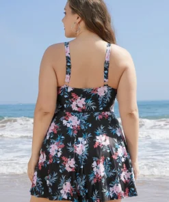 Floral Print Crossover A Line Ruffle Hem Swim Dress -Clothing Shop 183568685 hh