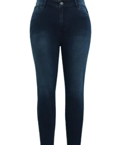 Pleated Detail Pocket Skinny Dark Wash Jeans -Clothing Shop 183591491 gx