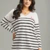 Supersoft Essentials Striped Letter Embroidered Lace Panel Pullover