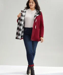 Plaid Patchwork Hooded Duffle Button Coat 12 Plaid Patchwork Hooded Duffle Button Coat -Clothing Shop 183915502 ic