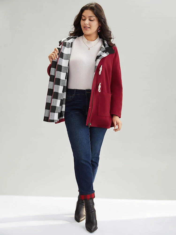 Plaid Patchwork Hooded Duffle Button Coat 6 Plaid Patchwork Hooded Duffle Button Coat - Image 4
