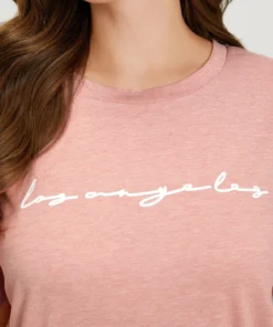 Letter Print Crew Neck Sleep Top -Clothing Shop 184301058 fp