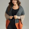 Colorblock Batwing Sleeve Patchwork Cardigan -Clothing Shop 184388330 al