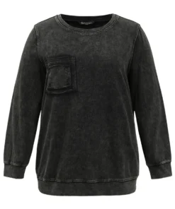 Vintage Patched Pocket Round Neck Sweatshirt -Clothing Shop 184594304 kg